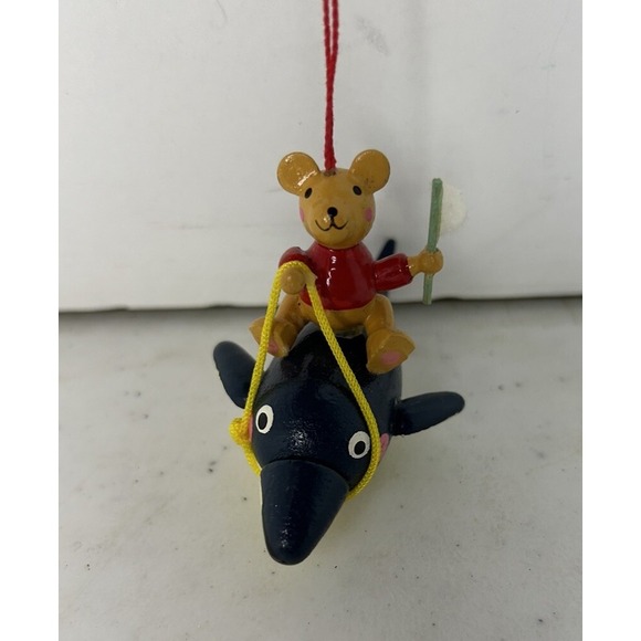 The Unbranded Brand Other - Miniature Wooden Christmas Ornament Bear on Dolphin